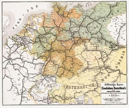 Historische Karte: Deutschland Eisenbahn Netz [Eisenbahnstreckenkarte] 1862 und der angrenzenden Länder: Mit Bezeichnung d. Namen d. Bahnen u. ihrer Verwaltungen