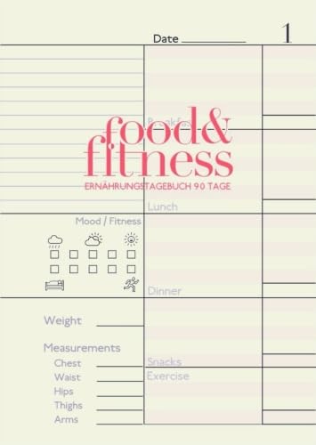 Food&Fitness - Ernährungstagebuch 90 Tage: nummerierte Seiten | zum Ausfüllen | handliches Format | gebunden | Softcover | 1 Seite 1 Tag von CreateSpace Independent Publishing Platform