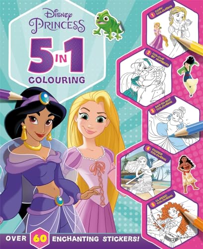 Disney Princess: 5 in 1 Colouring (With dot-to-dot, colour-by-numbers, copy colouring, and more!) von Autumn Publishing