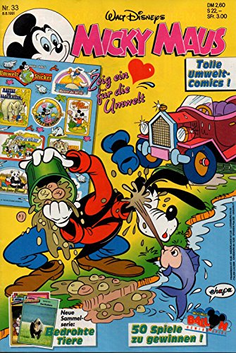 Micky Maus Zeitschrift - Nr. 33 - Vom 08.08.1991 - Komplett mit den Heft-Extras "Umwelt Sticker und Sammelkarten" - Heft, Magazin