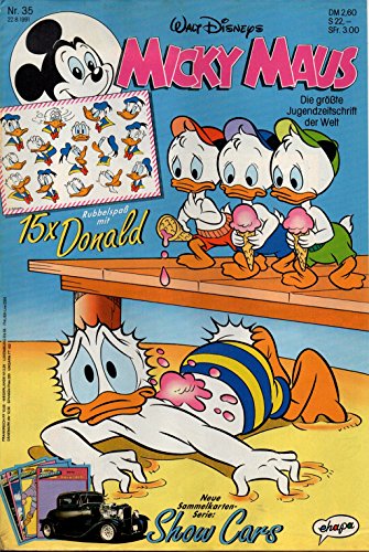 Micky Maus Zeitschrift - Nr. 35 - Vom 22.08.1991 - Komplett mit den Heft-Extras "Donald Rubbelbilder und Sammelkarten Show Cars" - Heft, Magazin