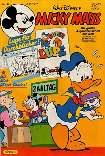 Micky Maus Zeitschrift - Nr. 42 - Vom 08.10.1987 - Komplett mit den Heft-Extras "Super-Lupe mit Aufbewahrungs-Etui und 4 Mini-Rätsel-Comics" - Heft, Magazin, Broschüre, Lektüre Micky Maus Zeitschrift - Nr. 42 - Vom 08.10.1987 - Komplett mit den Heft-Extras "Super-Lupe mit Aufbewahrungs-Etui und 4 Mini-Rätsel-Comics" - Heft, Magazin, Broschüre, Lektüre