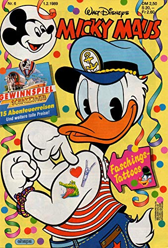 Micky Maus Zeitschrift - Nr. 6 - Vom 01.02.1989 - Komplett mit den Heft-Extras "8 Fashion-Tattoos und Extra-Blatt Micky 'Maus Schatzjagd'" - Heft, Magazin, Broschüre, Lektüre Micky Maus Zeitschrift - Nr. 6 - Vom 01.02.1989 - Komplett mit den Heft-Extras "8 Fashion-Tattoos und Extra-Blatt Micky 'Maus Schatzjagd'" - Heft, Magazin, Broschüre, Lektüre