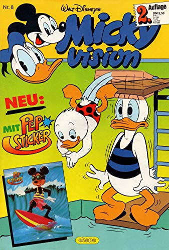 Micky Vision Zeitschrift - Nr. 8 - Vom 18.08.1987 – 2. Auflage – Komplett mit dem Heft-Extra " Pep-Sticker" – Mickyvision – Mickey Maus – Heft, Magazin, Broschüre, Lektüre