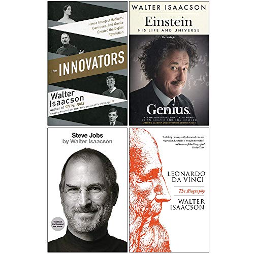 Walter Isaacson Collection 4 Books Set (The Innovators, Einstein His Life and Universe, Steve Jobs, Leonardo Da Vinci)