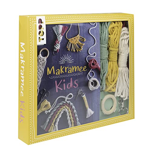 Kreativ-Set Makramee Kids: Buch mit Grundlagen und Anleitungen für tolle Makramee-Projekte, Garn in 4 Farben, Holzring und Schlüsselanhänger für Regenbogen und Schlüsselanhänger (Buch plus Material)