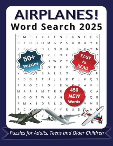 Airplanes Word Search Puzzle Book: Word Searches with Easy to Read Large Print about Airplanes, Aviation History, Military, Civilian Aircraft and ... Gift for Vacations, Holidays and Free Times von Independently published
