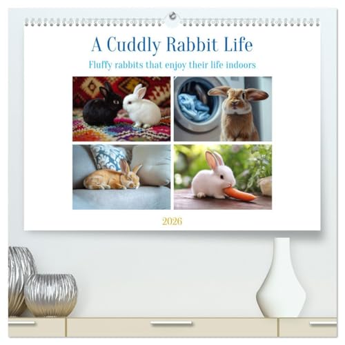 A Cuddly Rabbit Life (High Quality Premium Wall Calendar 2026 DIN A2 landscape),CALVENDO 12 Month Wall Calendar: Fluffy rabbits enjoy their life between sofa, carpet and pillows von Calvendo