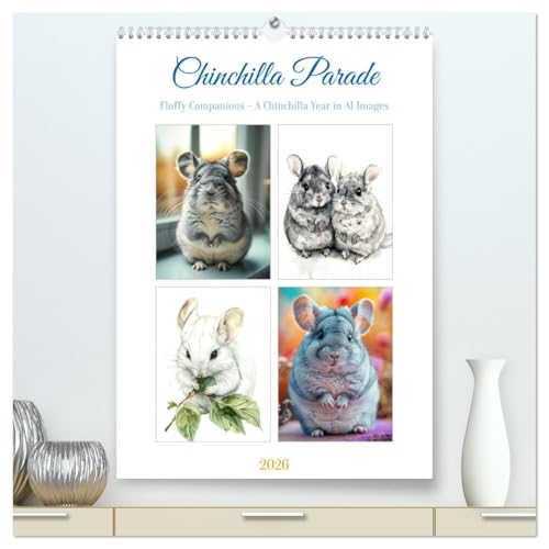 Chinchilla Parade (High Quality Premium Wall Calendar 2026 DIN A2 portrait),CALVENDO 12 Month Wall Calendar: Fluffy Companions - A Chinchilla Year in AI Art von Calvendo