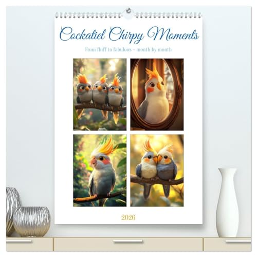 Cockatiel Chirpy Moments (High Quality Premium Wall Calendar 2026 DIN A2 portrait),CALVENDO 12 Month Wall Calendar: Cockatiels at their loudest and cutest von Calvendo