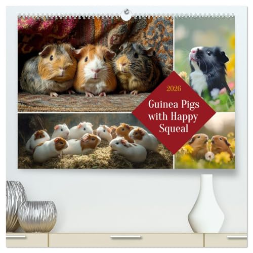 Guinea Pigs with Happy Squeal (High Quality Premium Wall Calendar 2026 DIN A2 landscape),CALVENDO 12 Month Wall Calendar: Guinea pigs - small fluffy balls, big personalities von Calvendo