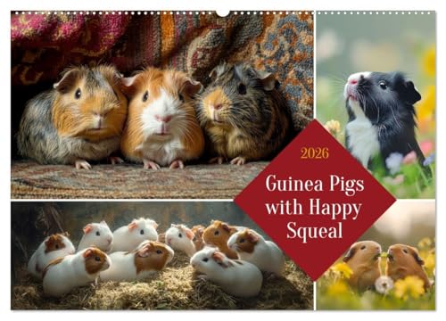 Guinea Pigs with Happy Squeal (Wall Calendar 2026 DIN A2 landscape), CALVENDO 12 Month Wall Calendar: Guinea pigs - small fluffy balls, big personalities von Calvendo