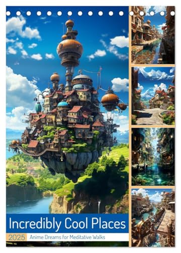 Incredibly Cool Places (Desk Calendar 2025 DIN A5 portrait), CALVENDO 12 Month DeskCalendar: Wander with your eyes through loving anime - manga worlds von CALVENDO