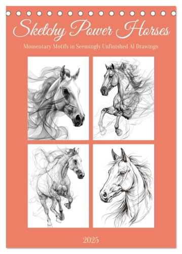 Sketchy Power Horses (Desk Calendar 2025 DIN A5 portrait), CALVENDO 12 Month DeskCalendar: Inspiring pictures to draw horses again von CALVENDO