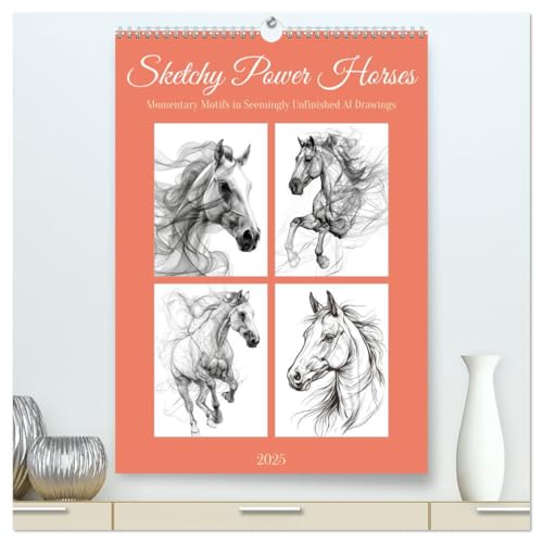Sketchy Power Horses (High Quality Premium Wall Calendar 2025 DIN A2 portrait),CALVENDO 12 Month Wall Calendar: Inspiring pictures to draw horses again von CALVENDO