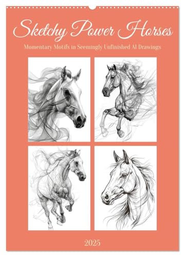 Sketchy Power Horses (Wall Calendar 2025 DIN A2 portrait), CALVENDO 12 Month Wall Calendar: Inspiring pictures to draw horses again von CALVENDO