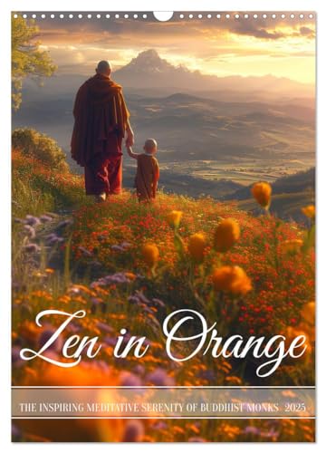 Zen in Orange (Wall Calendar 2025 DIN A3 portrait), CALVENDO 12 Month Wall Calendar: Accompanying buddhist monks in their meditative life for a year