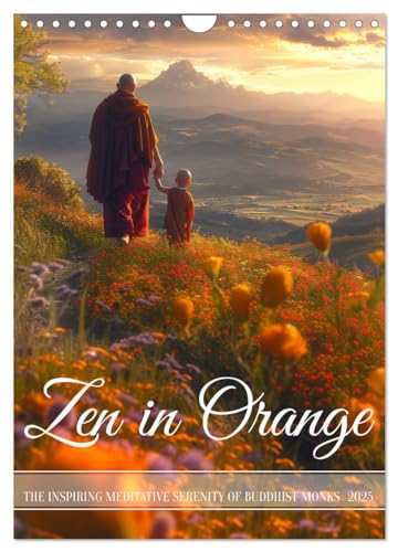 Zen in Orange (Wall Calendar 2025 DIN A4 portrait), CALVENDO 12 Month Wall Calendar: Accompanying buddhist monks in their meditative life for a year