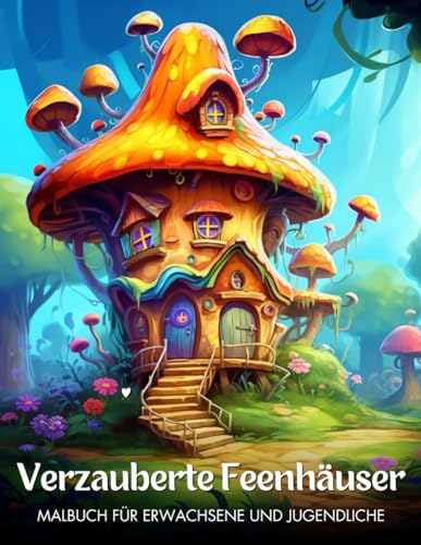 Verzauberte Feenhäuser Malbuch für Erwachsene und Jugendliche: 50 Illustrationen von magischen Märchenhäuschen, Fantasievolle Malseiten zum Stressabbau