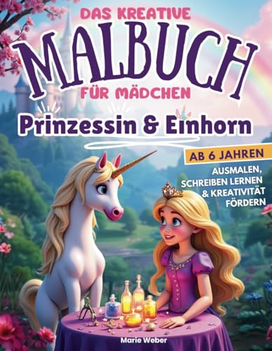 Das kreative Malbuch für Mädchen: Prinzessin & Einhorn: Ausmalen, Schreiben lernen und Kreativität fördern, das ideale Geschenk für Mädchen ab 6 Jahren von Independently published