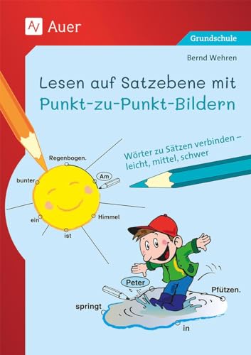 Lesen auf Satzebene mit Punkt-zu-Punkt-Bildern: Wörter zu Sätzen verbinden - leicht, mittel, schwer (1. und 2. Klasse)