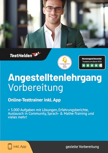 Angestelltenlehrgang Vorbereitung: Online-Testtrainer inkl. App I + 5.000 Aufgaben mit Lösungen, Erfahrungsberichte, Austausch in Community, Sprach- & Mathe-Training und vieles mehr! von eHEROES GmbH