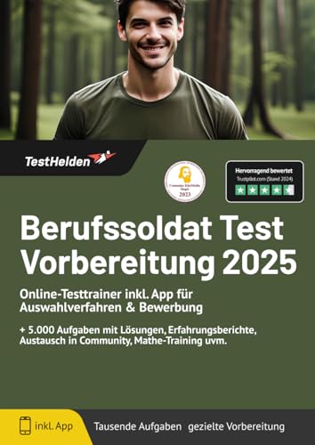 Berufssoldat Test Vorbereitung 2025: Online-Testtrainer inkl. App für Auswahlverfahren & Bewerbung + 5.000 Aufgaben mit Lösungen, Erfahrungsberichte, Austausch in Community, Mathe-Training uvm von eHEROES GmbH