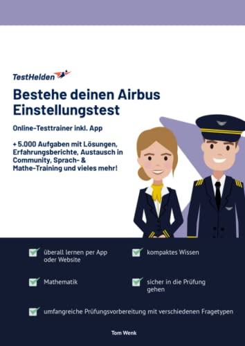 Bestehe deinen Airbus Einstellungstest: Online-Testtrainer inkl. App I + 5.000 Aufgaben mit Lösungen, Erfahrungsberichte, Austausch in Community, Sprach- & Mathe-Training und vieles mehr!