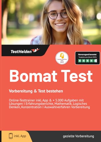 Bomat Test Vorbereitung & Test bestehen: Online-Testtrainer inkl. App & + 5.000 Aufgaben mit Lösungen I Erfahrungberichte, Mathematik, Logisches Denken, Konzentration I Auswahlverfahren Vorbereitung von eHEROES GmbH