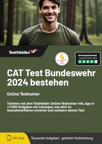 CAT Test Bundeswehr 2024 bestehen - Online Testtrainer - Trainiere mit dem TestHelden Online-Testtrainer inkl. App in +5.000 Aufgaben mit Lösungen, ... erwartet und meistere deinen Test von eHEROES GmbH