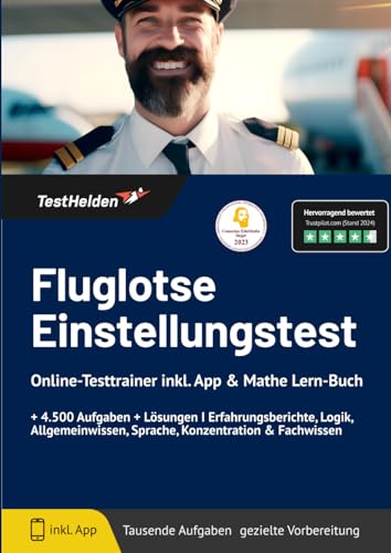 Fluglotse Einstellungstest Online-Testtrainer inkl. App & Mathe Lern-Buch | + 4.500 Aufgaben + Lösungen I Erfahrungsberichte, Logik, Allgemeinwissen, Sprache, Konzentration & Fachwissen