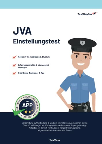 JVA Einstellungstest: Über 1.550 Eignungstest-Aufgaben mit Lösungen & App: Auswahlverfahren mittlerer & gehobener Dienst | Bewerbung, Assessment Center, Sporttest, Zahlen, Sprache, Wissen und mehr von eHeroes UG (haftungsbeschraenkt)