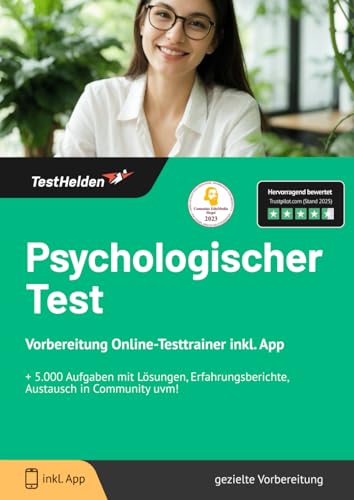 Psychologischer Test Vorbereitung: Online-Testtrainer inkl. App I + 5.000 Aufgaben mit Lösungen, Erfahrungsberichte, Austausch in Community uvm! von eHEROES GmbH