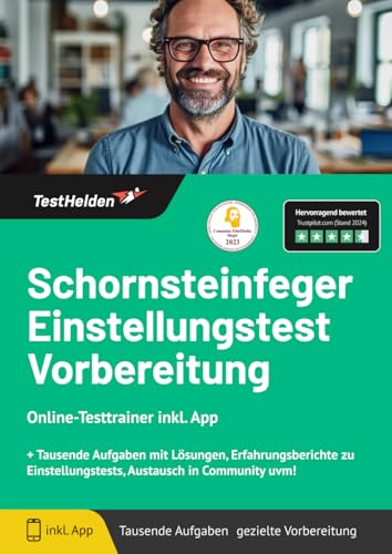 Schornsteinfeger Einstellungstest Vorbereitung: Online-Testtrainer inkl. App + Tausende Aufgaben mit Lösungen, Erfahrungsberichte zu Einstellungstests, Austausch in Community uvm! von eHEROES GmbH
