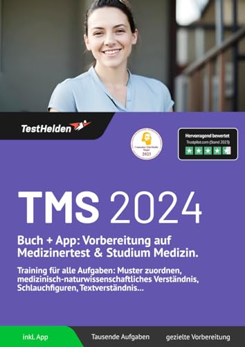 TMS 2024 Buch & App: Vorbereitung auf Medizinertest & Studium Medizin. Training für alle Aufgaben: Muster zuordnen, medizinisch-naturwissenschaftliches Verständnis, Schlauchfiguren, Textverständnis... von eHEROES GmbH