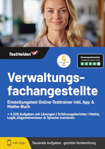 Verwaltungsfachangestellte Einstellungstest Online-Testtrainer inkl. App & Mathe-Buch I + 4.500 Aufgaben mit Lösungen I Erfahrungsberichte I Mathe, Logik, Allgemeinwissen & Sprache trainieren von eHeroes GmbH