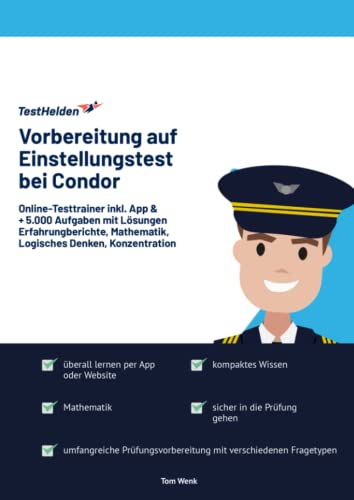 Vorbereitung auf Einstellungstest bei Condor: Online-Testtrainer inkl. App & + 5.000 Aufgaben mit Lösungen I Erfahrungberichte, Mathematik, Logisches Denken, Konzentration von eHEROES GmbH