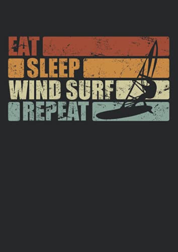 Notizbuch A4 kariert mit Softcover Design: Eat Sleep Windsurf Repeat Windsurfer Geschenk Vintage: 120 karierte DIN A4 Seiten