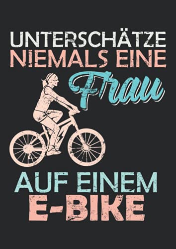 Notizbuch A4 liniert mit Softcover Design: E-Bike Geschenk Frau auf e-Bike Fahrrad Radfahrer Radtour: 120 linierte DIN A4 Seiten