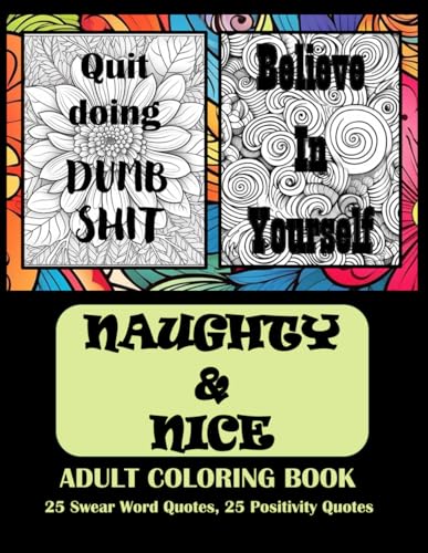 Naughty & Nice Adult Coloring Book, 25 Swear Word Quotes, 25 Positivity Quotes: Swear Word Coloring Book for Adults, Cuss Word Coloring Book for Relaxation, Adult Stress Relief Colouring Book von Independently published