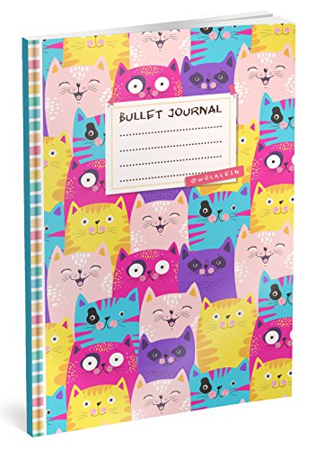 Bullet Journal: Punktraster Notizbuch (Ca. A5) + 100 Seiten + Vintage Softcover | TOP Motiv: Katzen | Dot Grid Journal, Kalligraphie Übungsheft, Punktpapier +++ Jetzt mit Register +++ von Wölklein