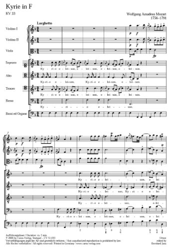 Mozart: Kyrie in F (KV 33). Partitur