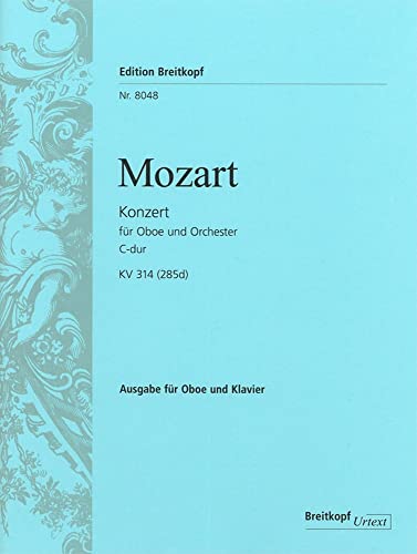 Oboenkonzert C-dur KV 314 (285d) Breitkopf Urtext - Ausgabe für Oboe,Klavier (EB 8048) von Breitkopf und Härtel
