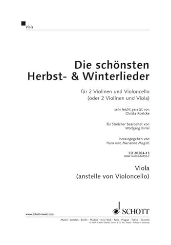 Die schönsten Herbst- und Winterlieder: Sankt Martin, Nikolauslieder und Weihnachtslieder. 2 Violinen und Violoncello (Viola). Viola.