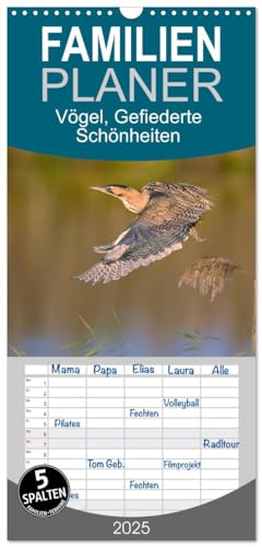 Familienplaner 2025 - Vögel, Gefiederte Schönheiten mit 5 Spalten (Wandkalender, 21 cm x 45 cm), CALVENDO von CALVENDO