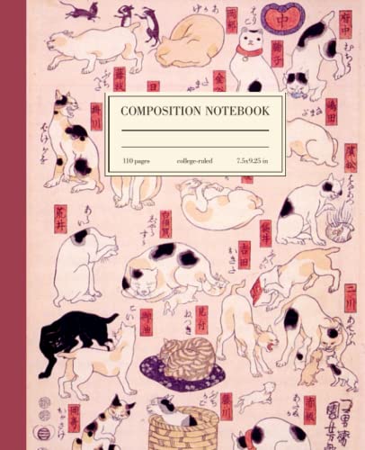 Composition Notebook College Ruled: Japanese Cats Vintage Illustration | Cute Kawaii Aesthetic Journal For Girls, Teens, Women | Wide Lined von Independently published