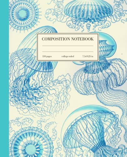 Composition Notebook College Ruled: Jellyfish Vintage Botanical Illustration | Cute Sea Life Aesthetic Journal For School, College, Office, Work | Wide Lined von Independently published