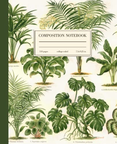 Composition Notebook College Ruled: Monstera Succulent Palm Tree Botanical Illustration | Cute Plant Lover Aesthetic Journal For School, College, Office, Work | Wide Lined von Independently published