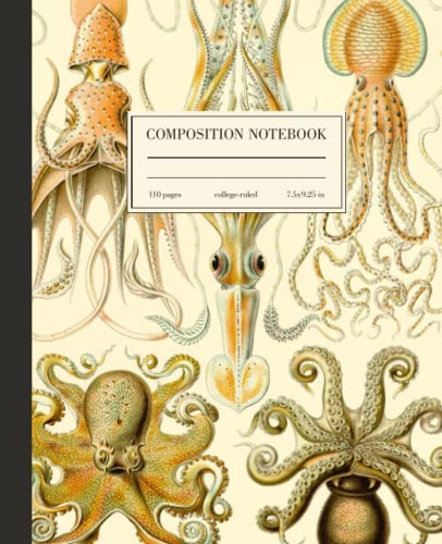 Composition Notebook College Ruled: Octopus Vintage Botanical Illustration | Cute Sea Life Aesthetic Journal For School, College, Office, Work | Wide Lined von Independently published