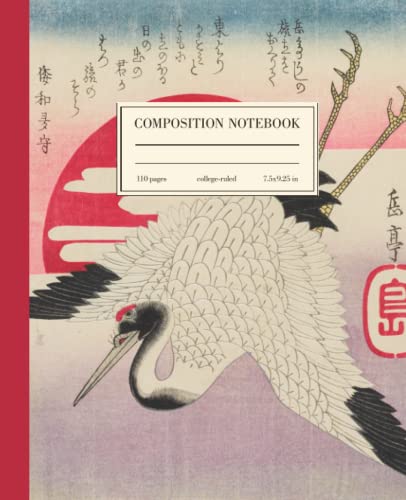 Composition Notebook College Ruled: Vintage Japanese Crane Bird Illustration | Wide Lined | Aesthetic Journal For School, College, Office, Work von Independently published